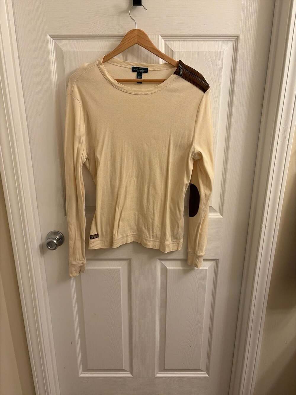 Lauren Jeans Co. Ralph Lauren L Top  Suede Elbow Patches and Shoulder Zip
